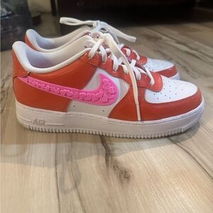 Nike Air Force 1 Love Red and White with Pink Swoosh